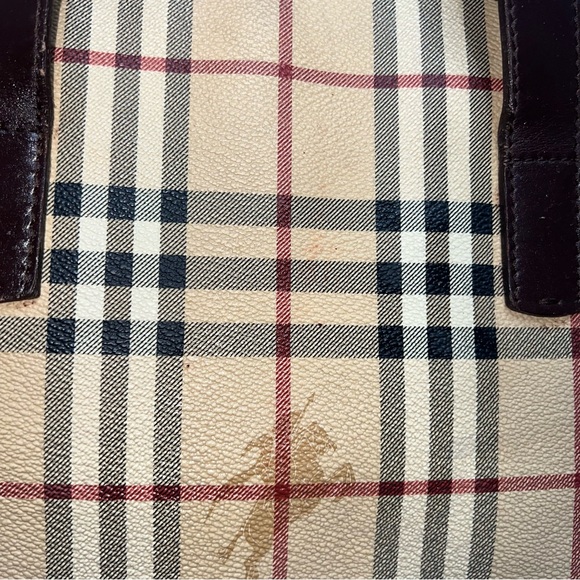Burberry London Tote Bag Nova Check Plaid Canvas Leather Trim Shoulder Bag - Picture 3 of 16